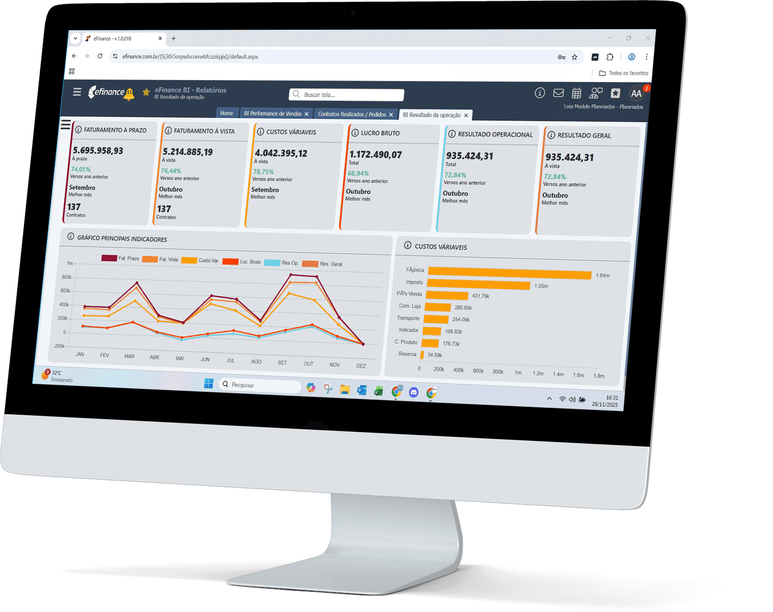 Prévia do sistema eFinance em um monitor